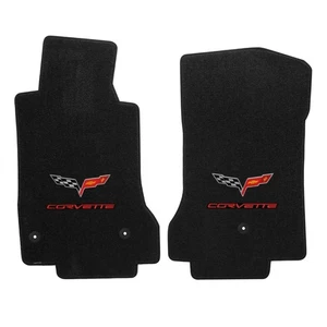 2005-E2007 Floor Mats Deluxe Cut-Pile Nose Emblem and Red Rear Corvette Script - Picture 1 of 1