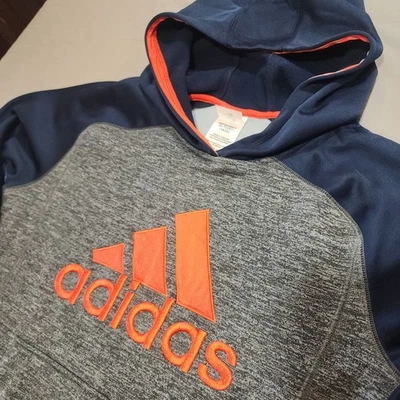 Adidas Sudadera con Capucha YOUTH XL Sudadera Azul y Gris Jaspeado Pullover Naranja Logo  Foto 1 de 4