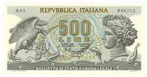 500 LIRE BIGLIETTO DI STATO ARETUSA PRIMA SERIE A01 20/06/1966 FDS - Picture 1 of 6