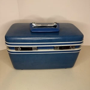 Vintage Samsonite Sentry blau Kosmetik Reise Hartschalen Koffer mit Schlüssel - Bild 1 von 11