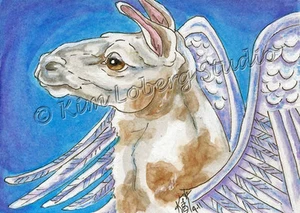 Engel Lama Aceo EBSQ Mini Art Kim Loberg Fantasy Südamerika geflügeltes Tier - Bild 1 von 3