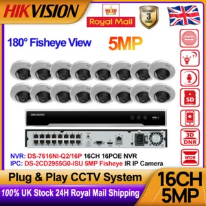 Hikvision 16CH CCTV System Kit 180° Fisheye View IR IP Camera 5MP Audio&Alarm - Picture 1 of 22