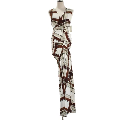 Dries Van Noten NWT Daring Asymmetric Maxi Dress Sz 36 (US 4) White/Brown Plaid - Image 1 of 4