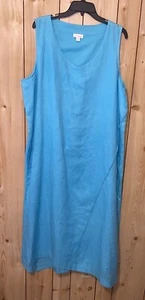 Maxi abito donna J Jill XL teal lino Lagenlook foderato finto avvolgente - Foto 1 di 8