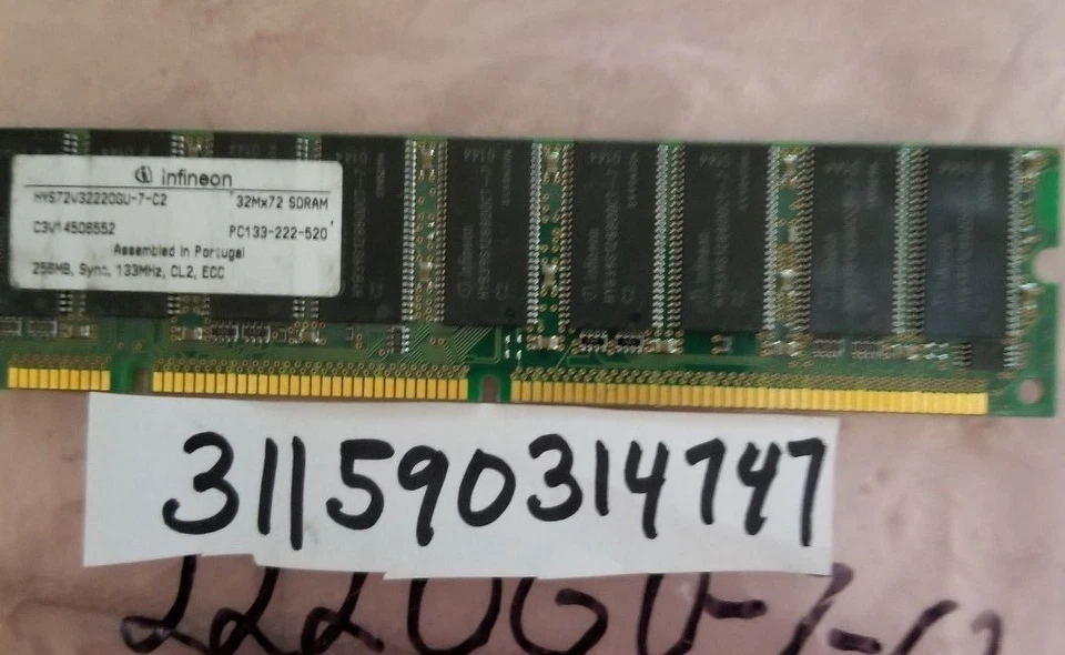 256MB  2RX8 SDRAM  SD  133MHZ  PC133 CL2  168PIN ECC  NON-REG   DUAL RANK 16X8  - Image 1 of 1