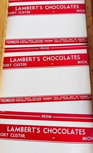 Menge 10 Vintage Versandetiketten LAMBERT'S PRALINEN Fort Custer, Michigan - Bild 1 von 5