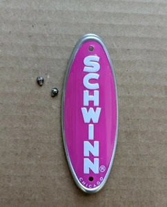 Schwinn Fahrradrestaurierung Kopfabzeichen PINK mit WEISS MADE IN USA - DAMENFAHRRAD - Bild 1 von 3
