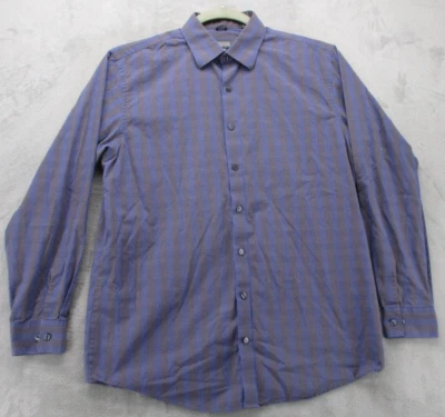 Kenneth Cole Reaction Button Up Shirt Men's Large Blue Brown Geometric Plaid - Image 1 of 4