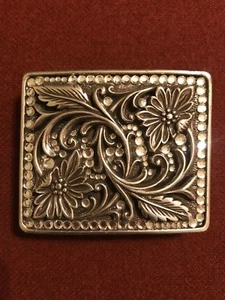 Ladies Belt Buckle  2.5” x 2” Flowers CZ Silver - Picture 1 of 4