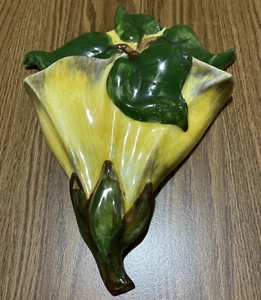 Juego de 2 jarrones de bolsillo de pared hojas de flores lirio cerámica decoración de pared vintage coleccionar - Imagen 1 de 7