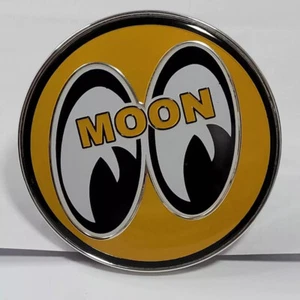 GENUINE MOONEYES Logo Car Truck Emblem Chrome Finish For Front Grille Yellow - Picture 1 of 7