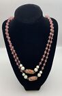 Pretty Coro Signed Vintage Pink and White Beaded Necklace 30''