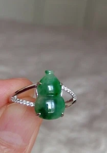 Certified Natural Grade A Icy Green jadeite jade Ring w. S925 Base Free Size - Picture 1 of 9