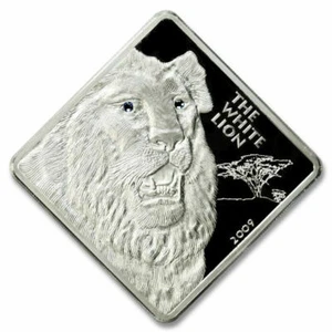 MALAWI White Lion Swarovski Crystal Eyes 50 Kwacha 2009 2 oz Proof Silver !RARE! - Picture 1 of 5
