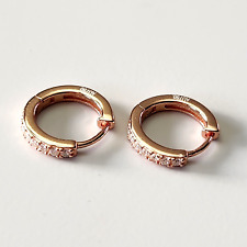 18K Rose Gold Huggie Hoop Earrings Cubic Zirconia Stones, Latch Back, Small