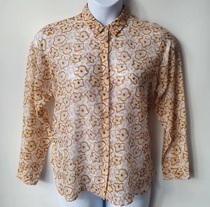 ROSSO 35 Womens Lightweight Long Sleeve Shirt Size 14-16 Patterned Cotton Silk - Picture 1 of 7