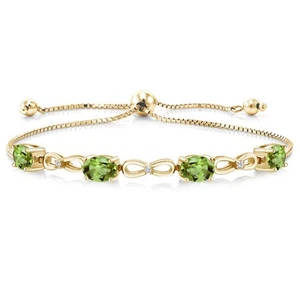 3.62 Ct Peridot E-F Lab Grown Diamond 18K Yellow Gold Plated Silver Bracelet - Picture 1 of 3