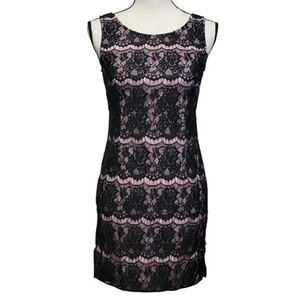 Forever 21 Black Pink Lace Dress Womens Sz S Mini Sheath Sleeveless Date Event - Picture 1 of 7