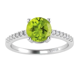 1.15Ct Round Cut Natural Peridot 14k White Gold Plated 925 Engagement Ring 7 8 - Picture 1 of 5