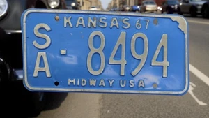 Kansas License Plate 1967 Tag # SA-8494 Blue/White Car Garage Decor Midway GUC - Picture 1 of 1