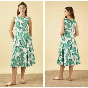 EMILY AND FIN Jasmin Midikleid Botanical Parakeets Tropical Leaf Green {3V15} - Bild 1 von 5