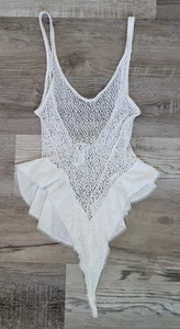 Vintage Lingerie Mesh Medium Rave Wear Trashy Thong  Nylon White Bodysuit - Picture 1 of 10