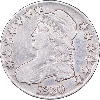 Medio dólar busto tapado 1830 50c - grande "O" ~ detalles finos Foto 1 de 2