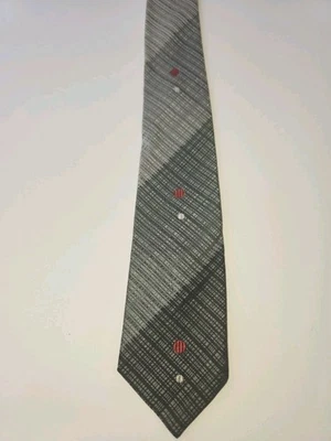 Vintage 1960s Gray Skinny Thin Narrow Tie MCM Ratpack Red Black White Accents - Image 1 of 4