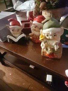 Juego De Colección De 3 Estatuillas De Cerámica Homco Elfos De Navidad Taiwán Pixie - Imagen 1 de 8