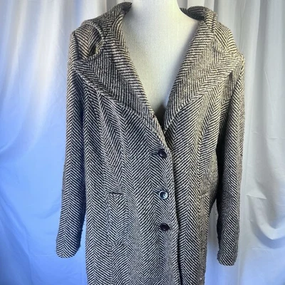 Abrigo de lana vintage Stephanie Matthews para mujer 1X chaqueta marrón con capucha espiga Foto 1 de 4