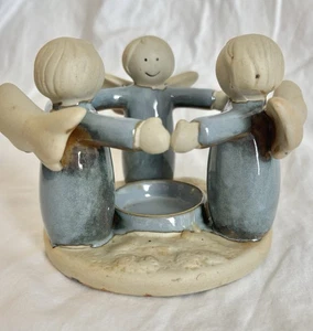Angels Friendship Circle Blue Ceramic/clay Candle Tea Light Holder 3 Angels - Picture 1 of 4