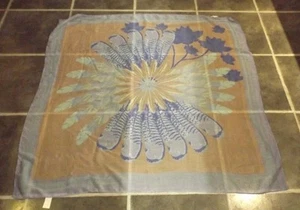 "BUFANDA DE CHAL CUADRADO AZUL LILA MARRÓN FLORAL RAYAS 44"" X 44" - Imagen 1 de 4