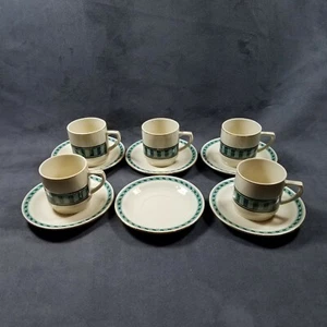 DEMITASSE ESPRESSO CAPPUCINO CUP SAUCER GREEN GOLD TRIM 11 PIECE LOT - Picture 1 of 7