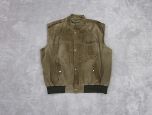 Vintage Camel Travel Line Gilet Waistcoat Mens L Brown Pig Split Suede Leather - Picture 1 of 11
