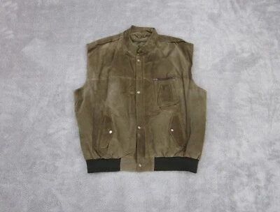 Vintage Camel Travel Line Gilet Waistcoat Mens L Brown Pig Split Suede Leather - Image 1 of 4
