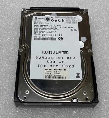 Fujitsu MAW3300NC 300GB 10K Ultra 320 SCSI 3.5" HDD Hard Drive - Image 1 of 2