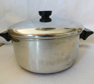 VINTAGE 1801 REVERE WARE 4 QUARTI FONDO RAME STOCK PENTOLA PADELLA CON COPERCHIO - Foto 1 di 10