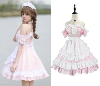 Women's Girl Lolita Dress Pleated Cosplay Ruffle Role Playing Maid Cute Dress - Image 1 of 4