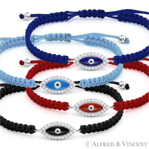 Evil Eye Turkish Nazar Greek Hamsa Charm Jewish Sterling Silver Macrame Bracelet - Picture 1 of 8