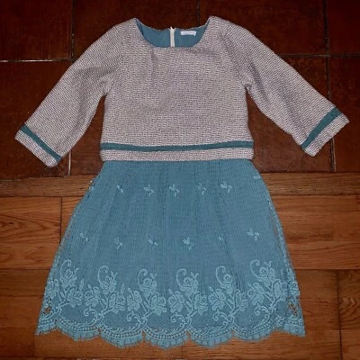 Vestido recto acampanado verde azulado y tweed beige metálico Bass 10 niñas niños 8 10 Foto 1 de 4