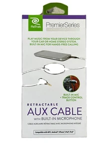 Retrak ETPRAUXMIC Long Retractable Aux Cord Built-In Mic 5Ft Cable - Picture 1 of 3