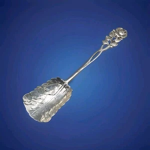 Vintage 800 Silver Sugar Shovel Spoon with Rose Flower and Leaf Bowl - Picture 1 of 17