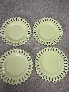 Anthropologie Set/Lot of 4 Yellow Plates 8.5” Sunburst Cut Out Made In Portugal - Picture 1 of 6