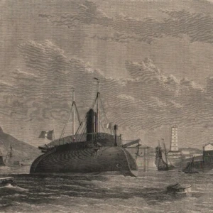 Port Toulon - Le bélier cuirassé Le Taureau - Navire - Gravure de presse 1866 - Picture 1 of 2