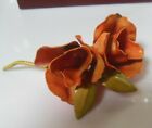 Vintage Signed Hattie Carnegie Metal Flower Brooch Orange & Green Enamel