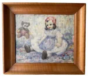 LUCIEN BOULIER (1882-1963) STILL LIFE - DOLL TEDDY BEAR - FRENCH OIL PAINTING - Picture 1 of 15