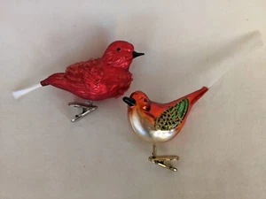 2 pájaros de vidrio soplado del Viejo Mundo Clip-on rojo verde oro adornos como nuevos colas de fibra  - Imagen 1 de 10