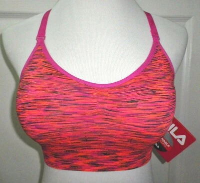 NUEVO CON ETIQUETAS FILA Sujetador deportivo cami sin costuras almohadillas para copa extraíbles multi rosa XS OS Foto 1 de 4