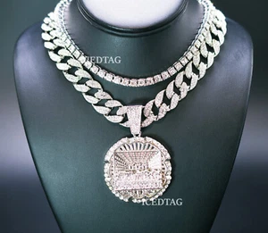 MEN HIP HOP ICED LAB DIAMOND JUMBO SIZE LAST SUPPER PENDANT, TENNIS, CUBAN CHAIN - Picture 1 of 11
