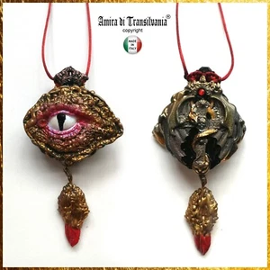 collana con pendaglio amuleto gioiello drago oro dragone occhio talismano gotico - Picture 1 of 24
